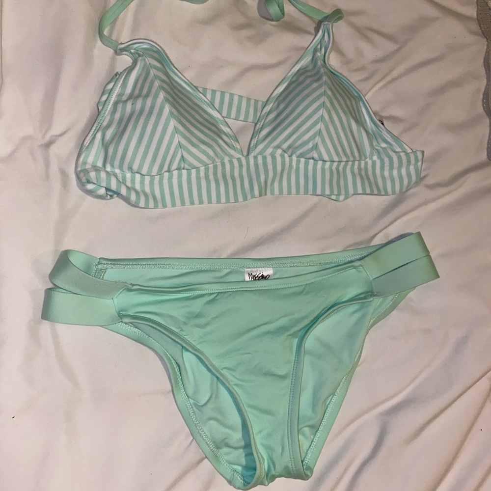 Medium turquoise and white striped mossimo bikini